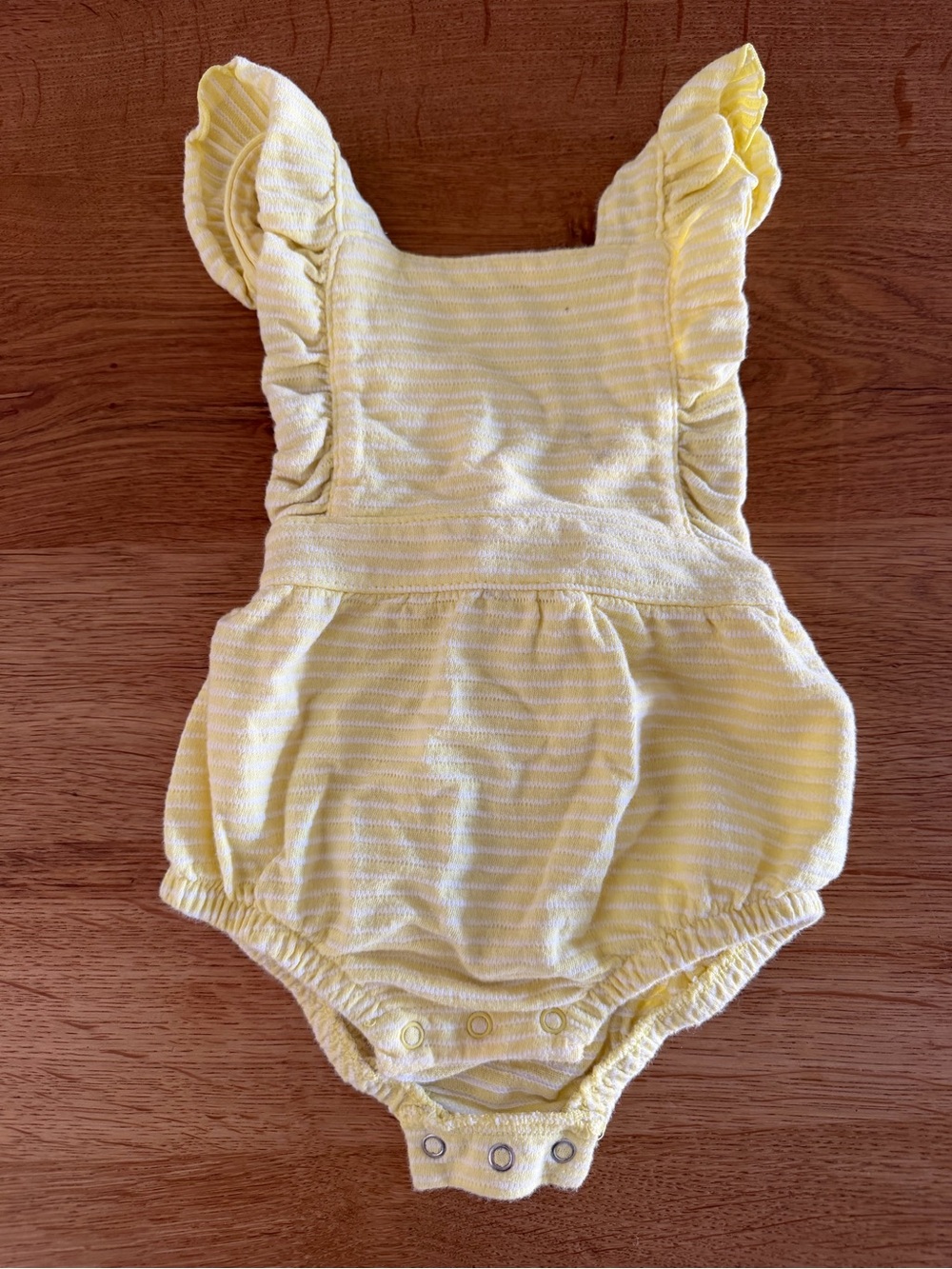 Cat & Jack Yellow Striped Ruffle-Shoulder Baby Romper